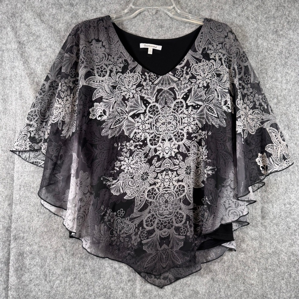Y2K Sheer Poncho Whimsigoth Womens Large Black Paisley Fairy Boho Shawl Tan
